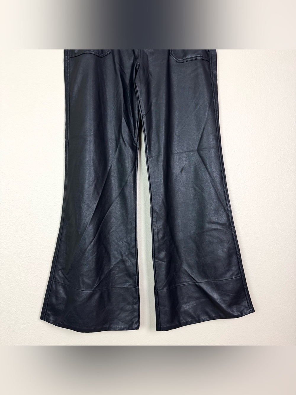 NWT Anthropologie Pilcro Rylan Faux Leather Flare Wide Leg Pants Black Size 31 - Picture 7 of 11